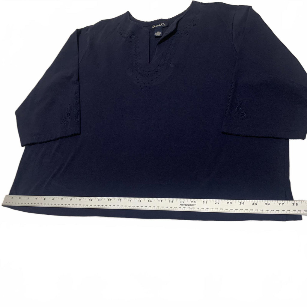 Denim & Company Navy Blue Women's Blouse Size 3X Embroidered Details