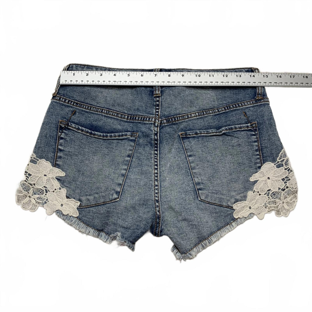 Mossino Womens Size 8/W29 High Rise Denim Shorts Lace Trim