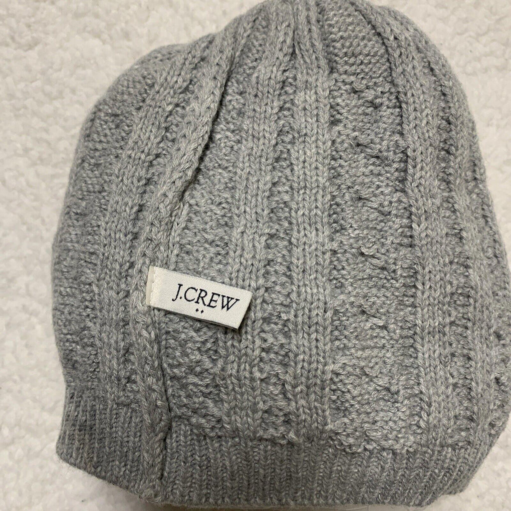 J Crew Cable Knit Winter Hat Gray Beanie Bone White Pom Pom