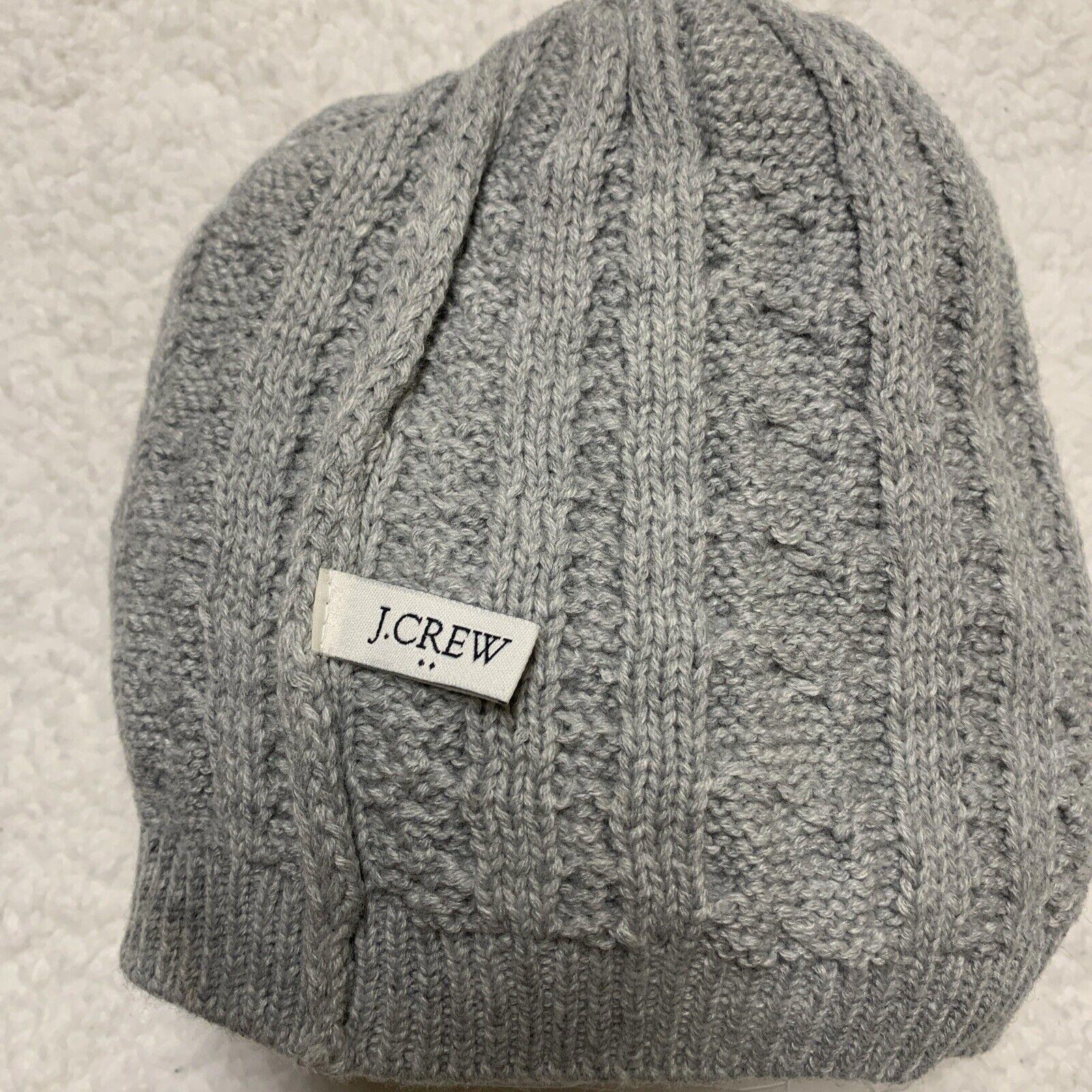 J Crew Cable Knit Winter Hat Gray Beanie Bone White Pom Pom