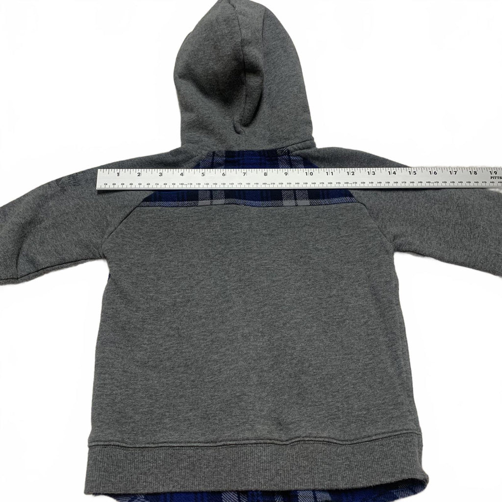 Brums Boys Size 5 Gray Blue Flannel Hooded Shirt Jacket Cotton