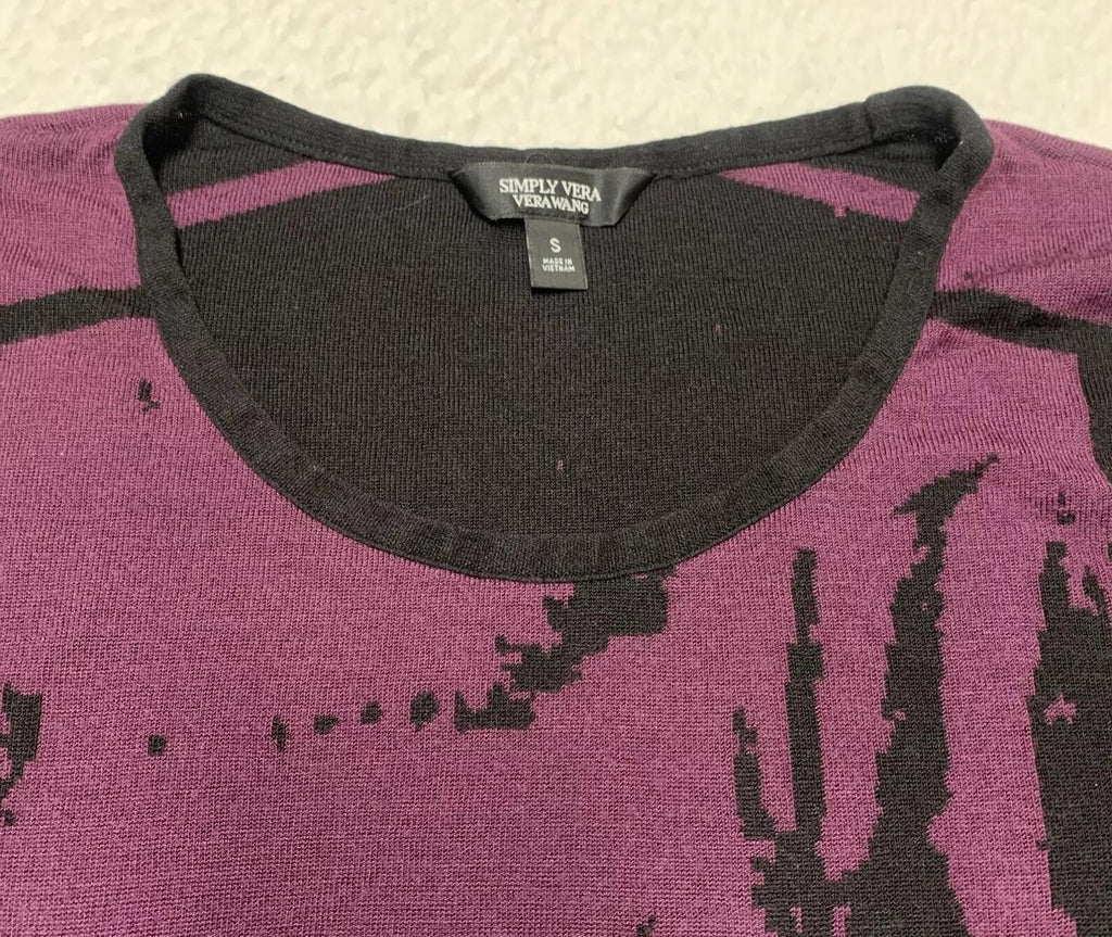 Simply Vera Vera Wang Women’s Size S Purple Black Dress Abstract 3/4 Sleeve Knee