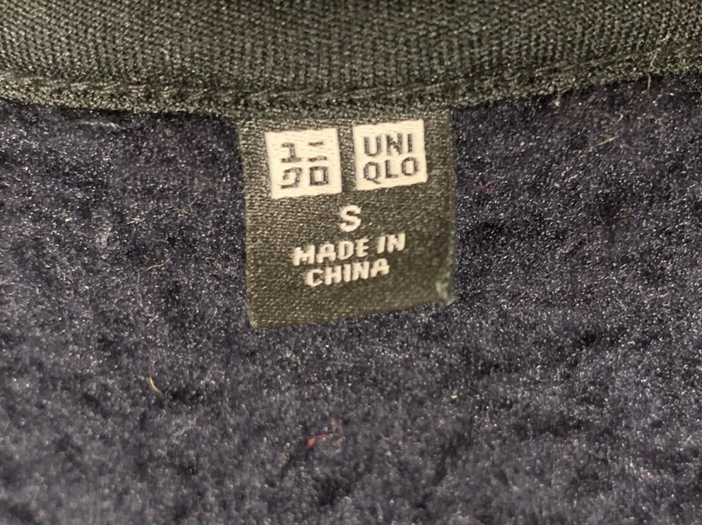 UNIQLO Women's Small Navy Vest V-Neck Full Zip Teddy Fleece Jacket Faux Sherpa
