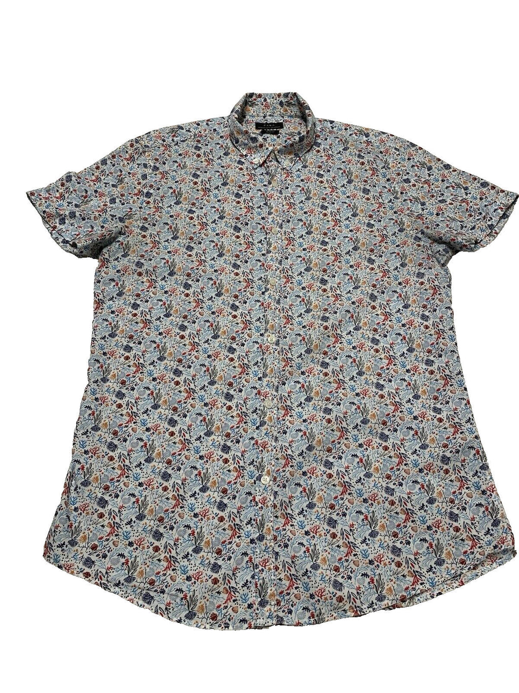 Zara Short Sleeve  Slim Fit Casual Button Down Shirt Size M Print Seaside Shells
