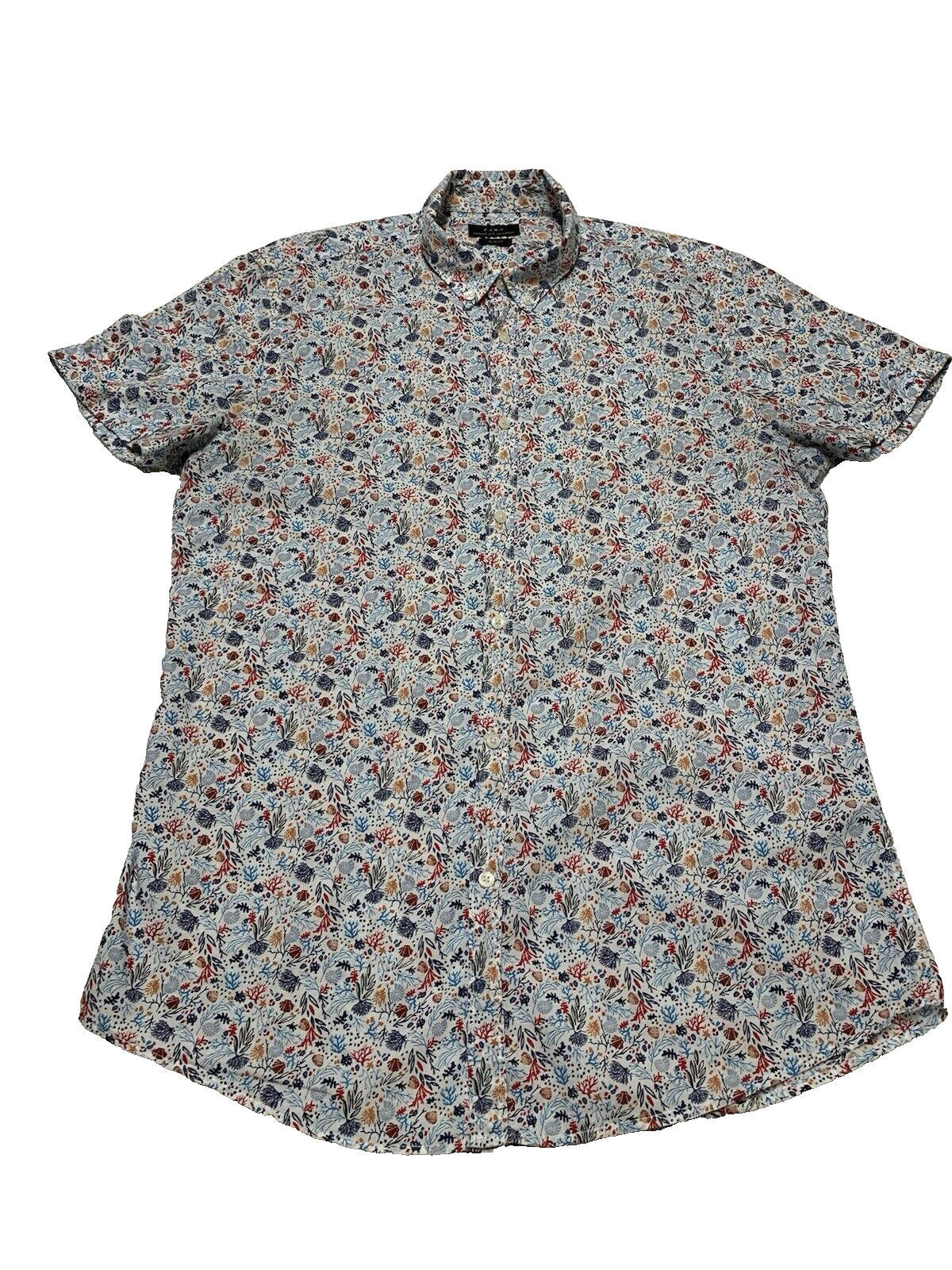 Zara Short Sleeve  Slim Fit Casual Button Down Shirt Size M Print Seaside Shells