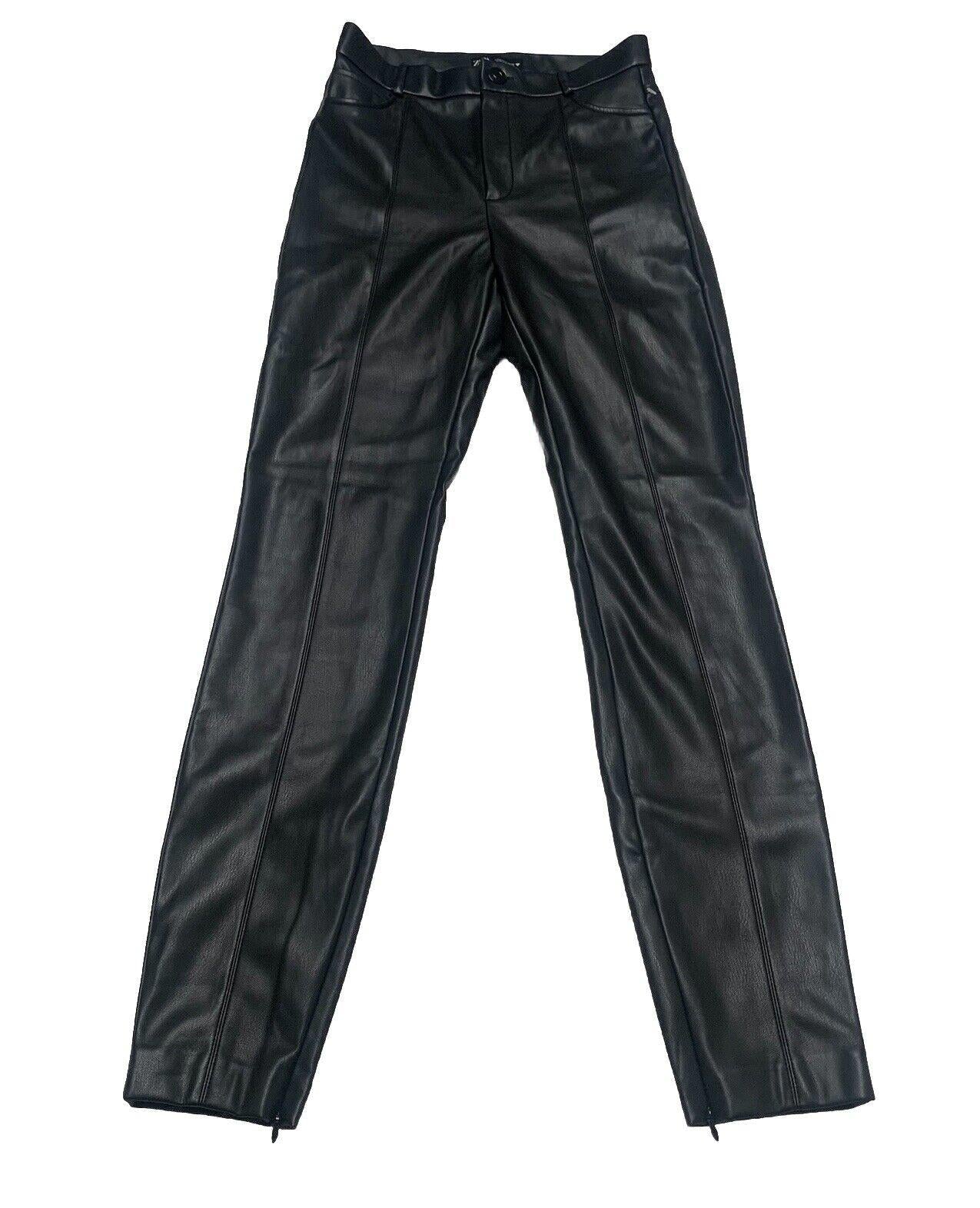 Zara Pants Women's Small Black Polyester/Faux Leather Ankle