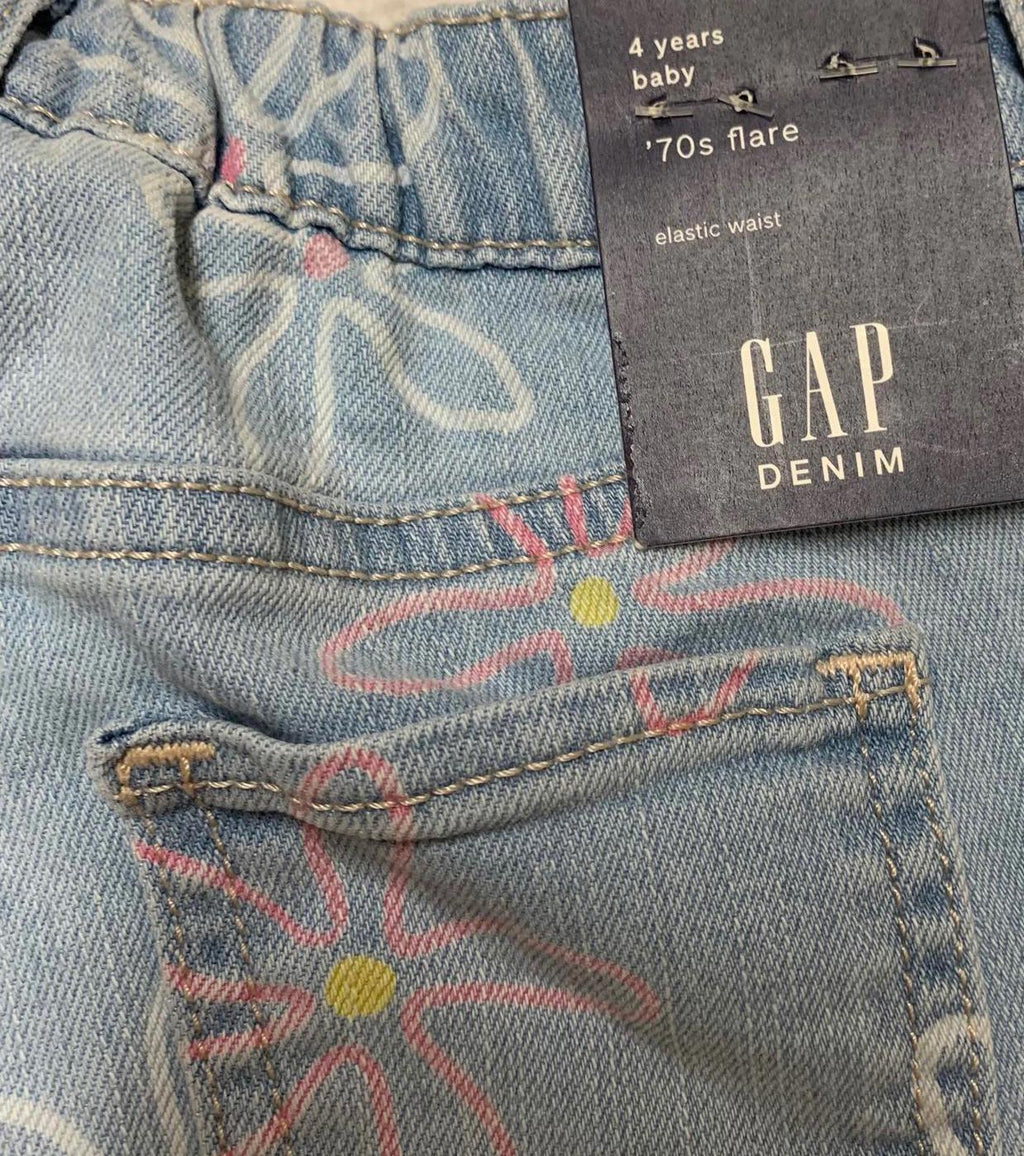 Gap Girls Size 4 yrs light blue Floral Print Denim Jeans elastic waist