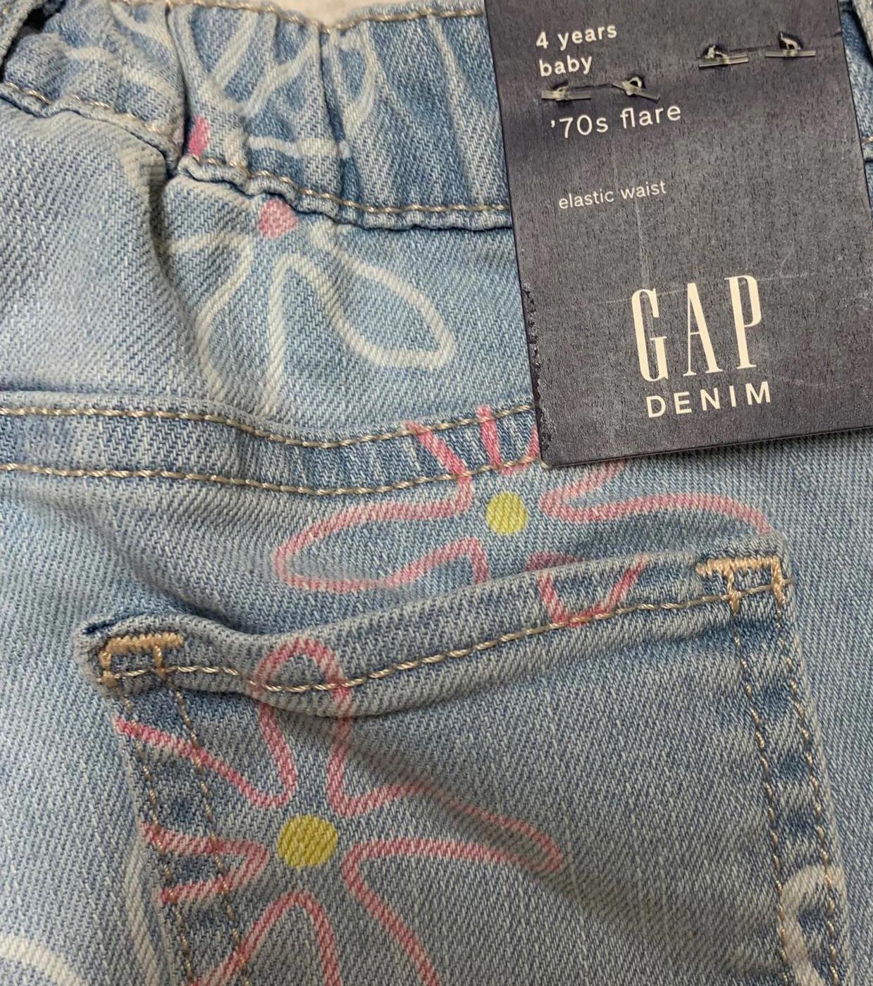Gap Girls Size 4 yrs light blue Floral Print Denim Jeans elastic waist