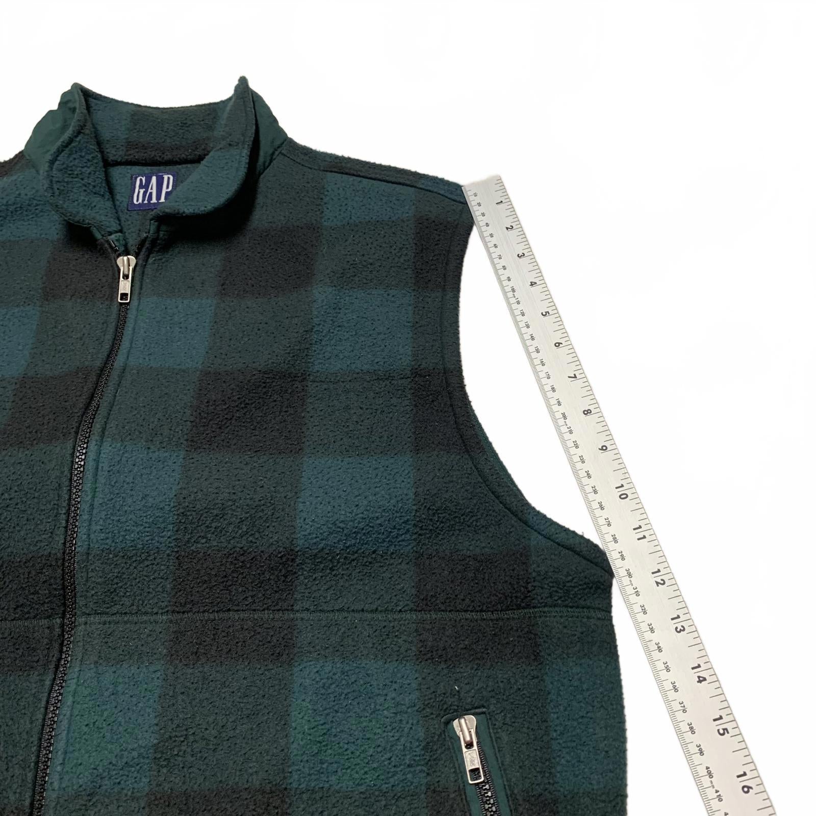 GAP Men's Size Large Buffalo Plaid Green Black Checkered Fleece Vest