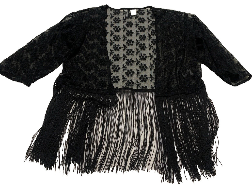 Divided H&M Women’s Size S Black Lace Fringe Shawl Ladies Scarf Boho Grunge