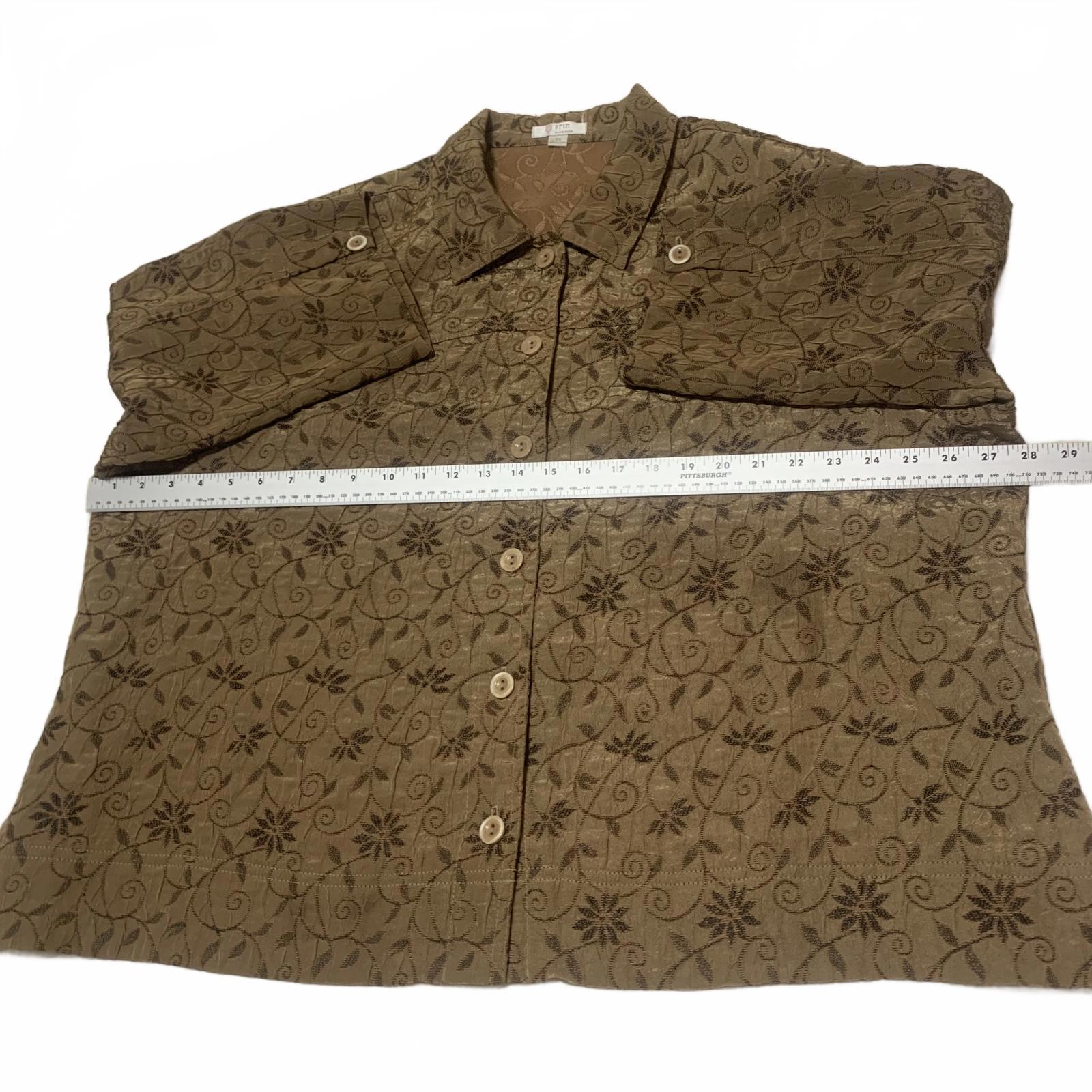 Erin By Erin London Women's 2X Metallic Floral Jacquard Blouse Brown 3/4 Sleeve