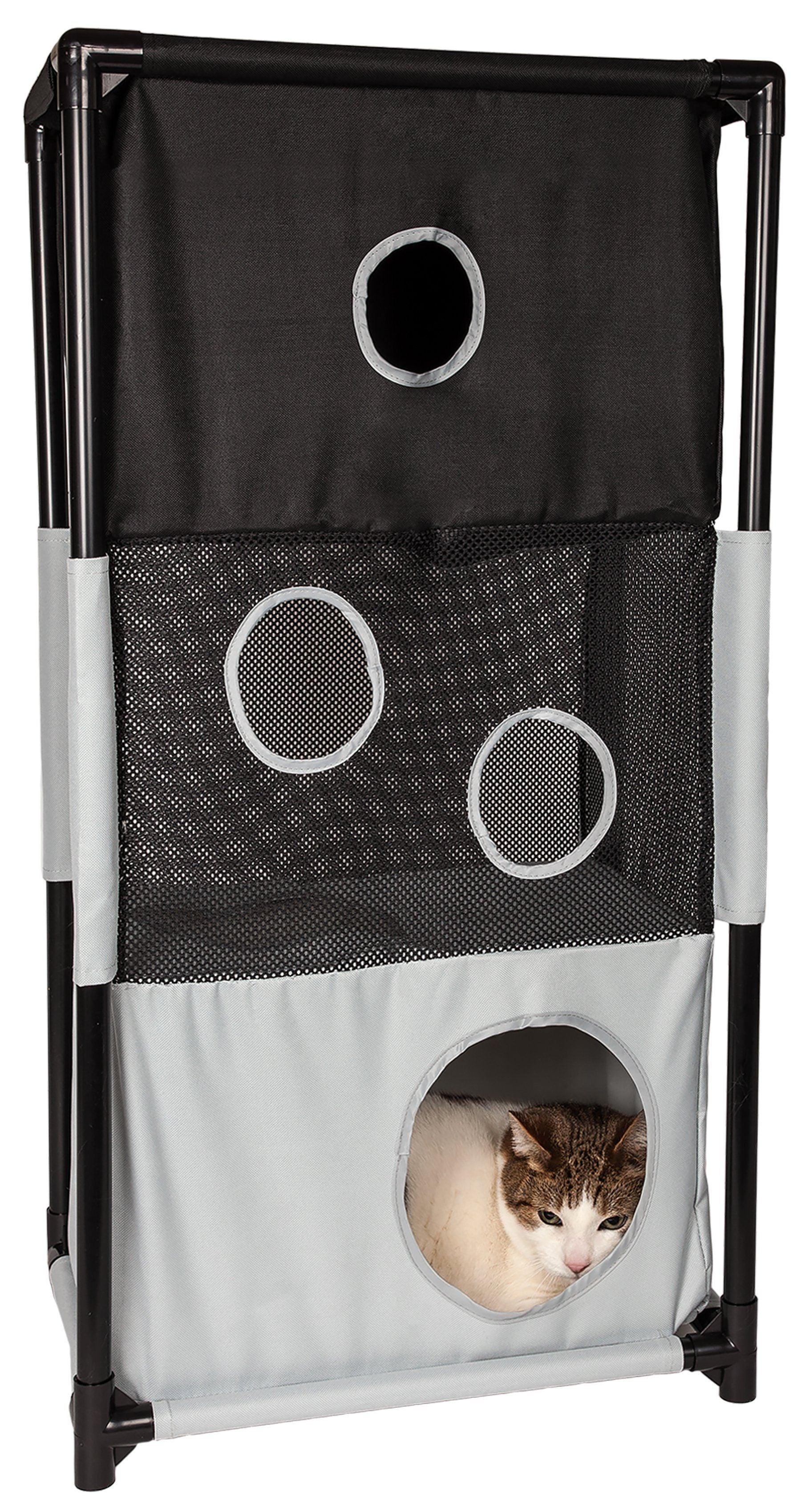 Pet Life ® 'Kitty-Square' Collapsible Travel Interactive Kitty Cat Tree Maze House Lounger Tunnel Lounge