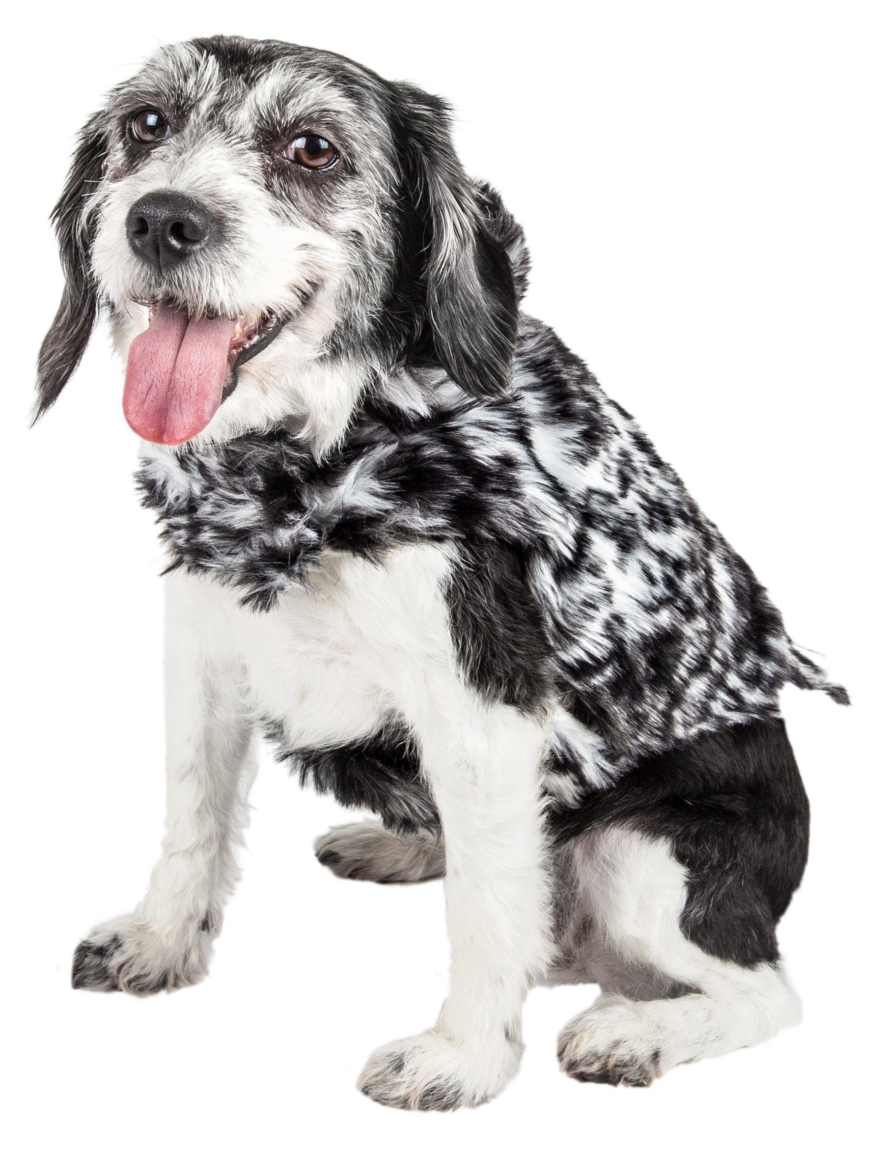 Pet Life ®  Luxe 'Paw Dropping' Designer Gray-Scale Tiger Pattern Mink Fur Dog Coat